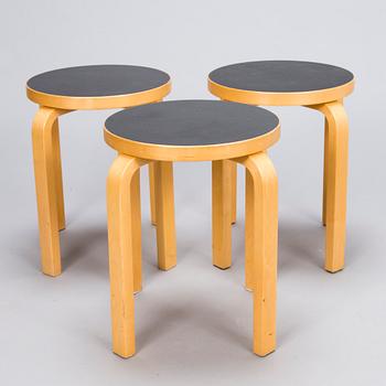 ALVAR AALTO Set of Three 1990s E60 Stools by Artek.