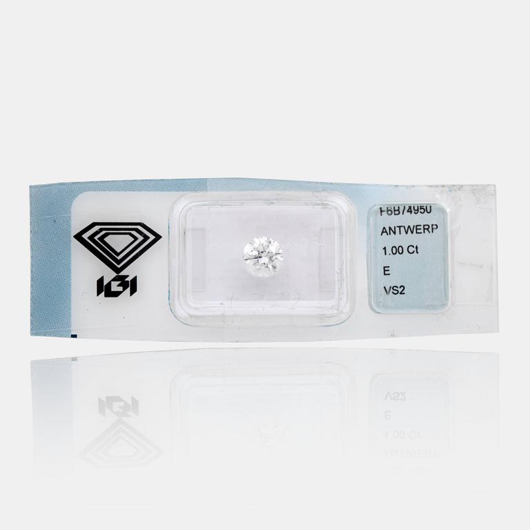 An unmounted 1.00ct diamond. Quality E/VS2 according to certificate from IGI.