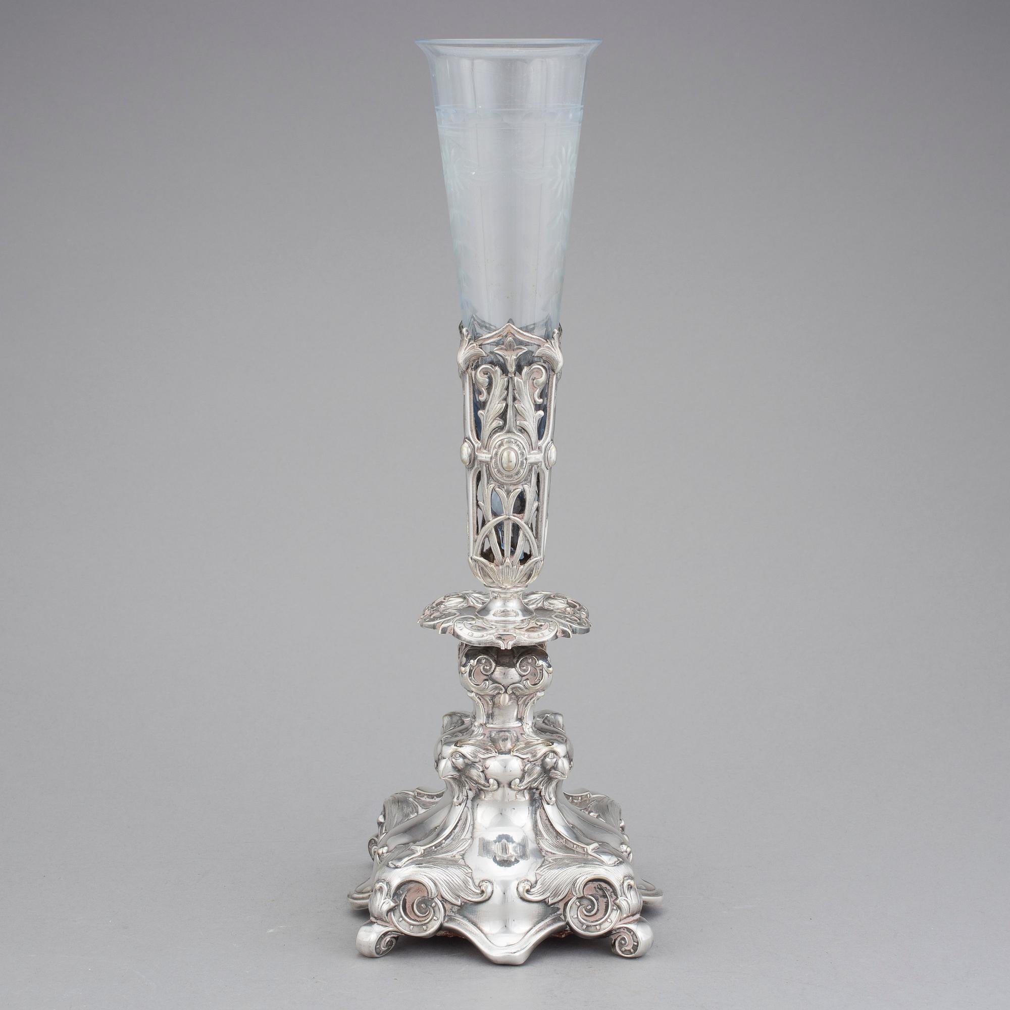 BORDSUPPSATS/VAS, Axel Gabriel Dufva, nysilver, omkring år 1900.