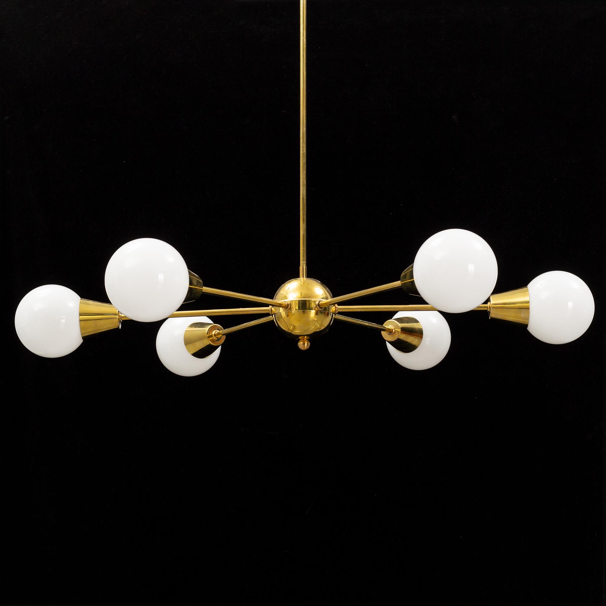 A brass and glass ceiling light, 21st Century.