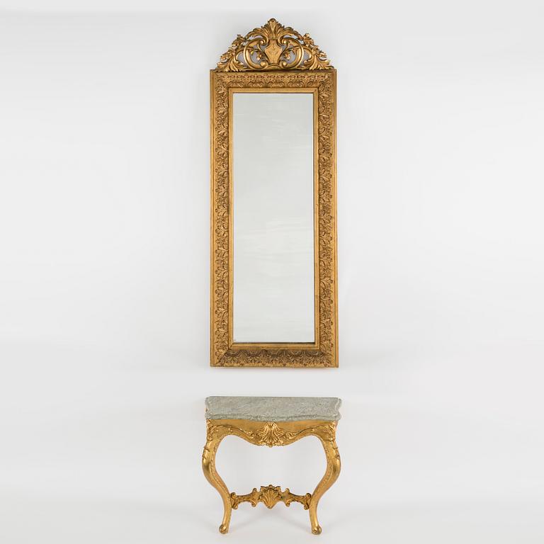 A second half of the 19th century mirror and console table.