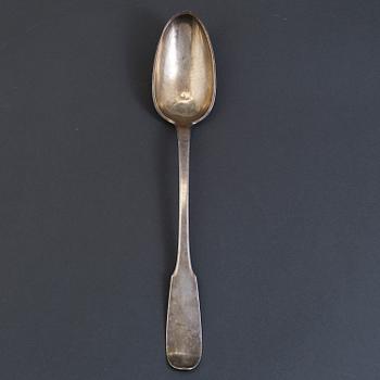 An 18th century French silver serving spoon.