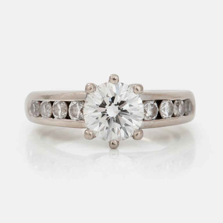 A brilliant-cut diamond, circa 1.50 cts, H/VVS, ring.