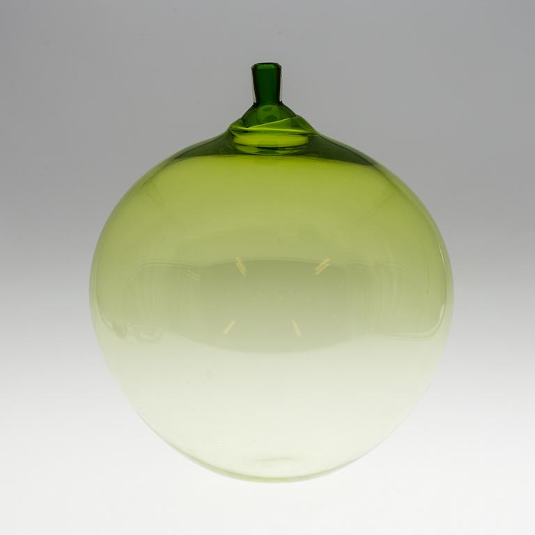 An Ingeborg Lundin 'Äpplet' green glass vase, Orrefors, Sweden.