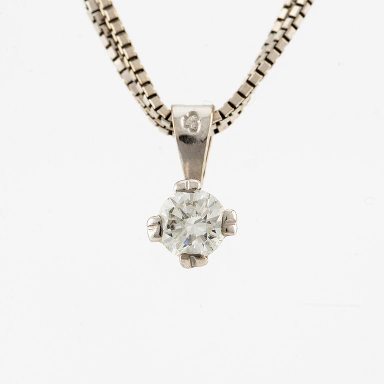 Pendant, 18K white gold with a brilliant-cut diamond and double-row chain.