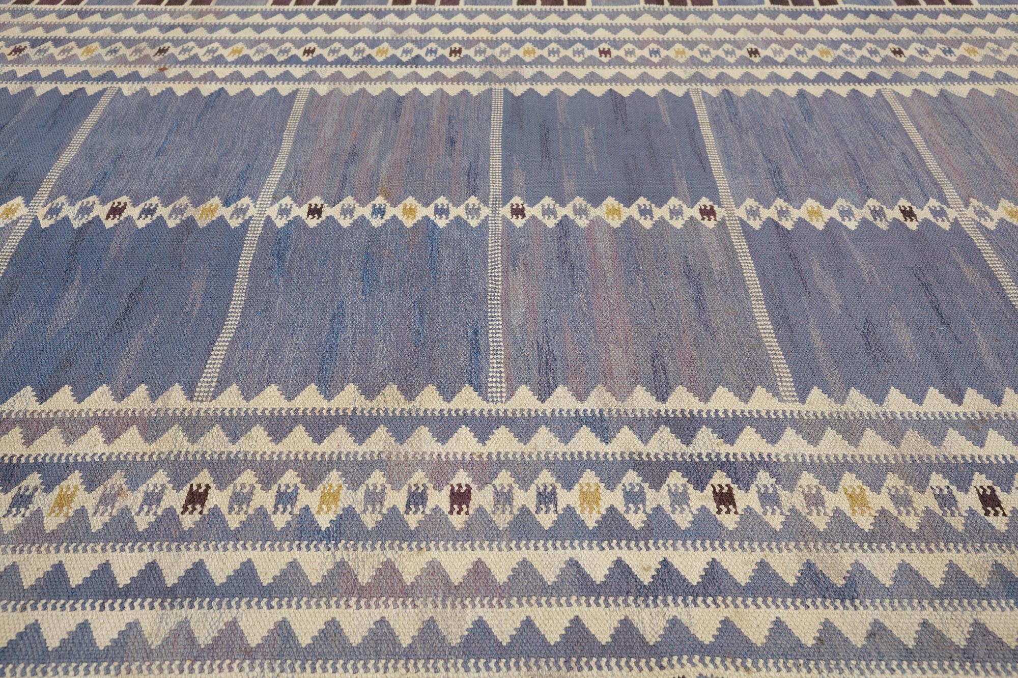 Barbro Nilsson, a carpet, "Salerno blå", flat weave, ca 312 x 201,5-205,5 cm, signed AB MMF BN.