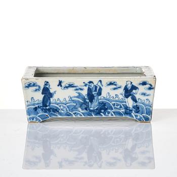 A blue and white 'eight daoist immortals' flower pot, Qing dynasty, 19th century.