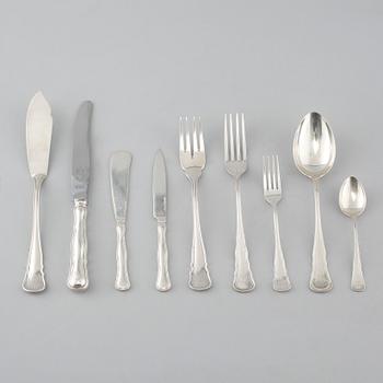 BESTICK, 88 st, silver och rostfritt stål, "chippendale", C.G Hallberg, merparten 1930-tal, ca 3100 g.