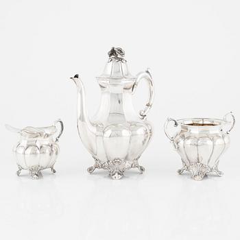 Kaffeservis, 3 delar, silver, Hellsten AB, Uppsala, 1940.