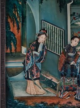 A reverse glass painting, Qing dynasty (1664-1912).