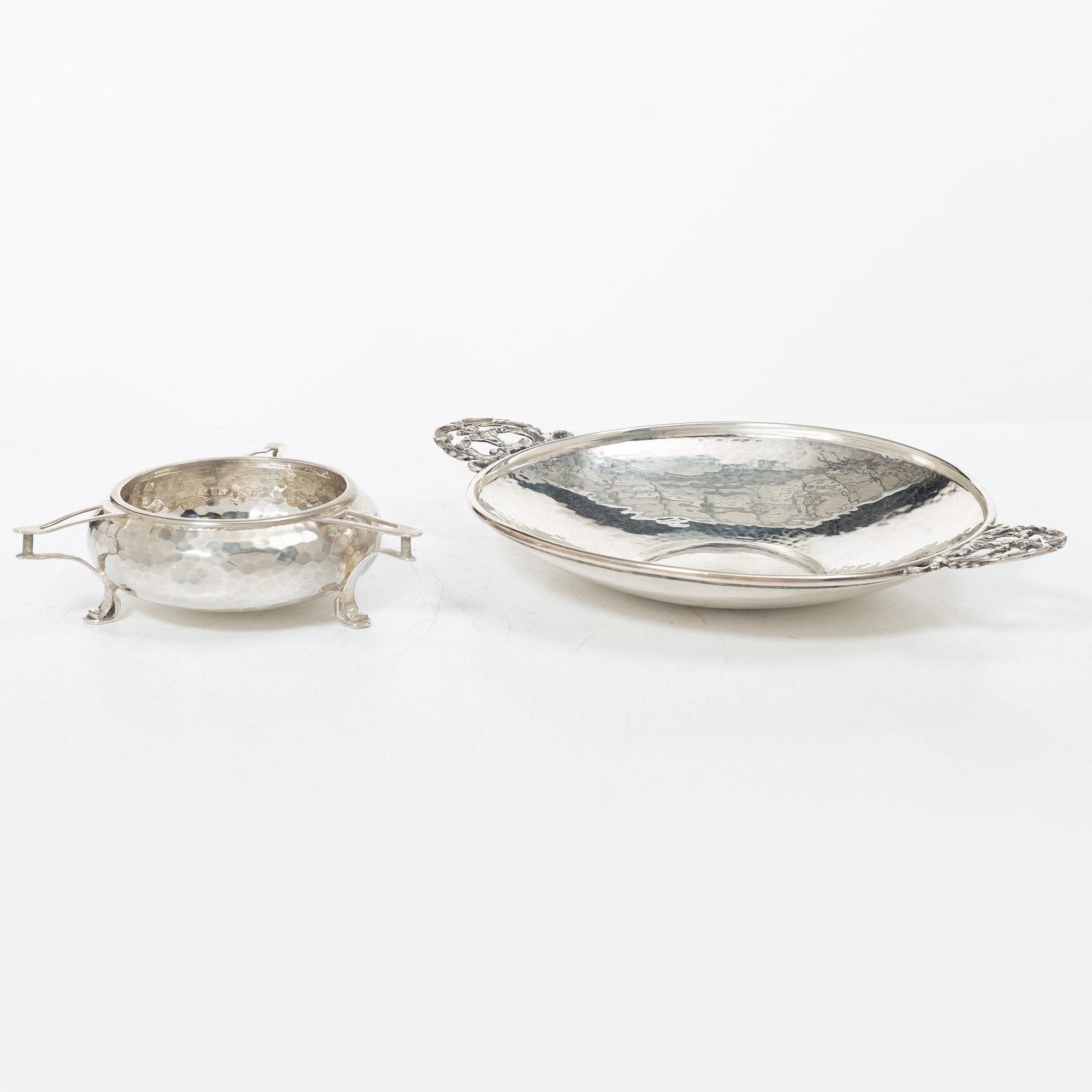 Skål samt skålfat, silver, Birmingham 1906 samt 1921, bl a Marples & Co.