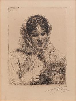 Anders Zorn, etsning, 1913, signerad.