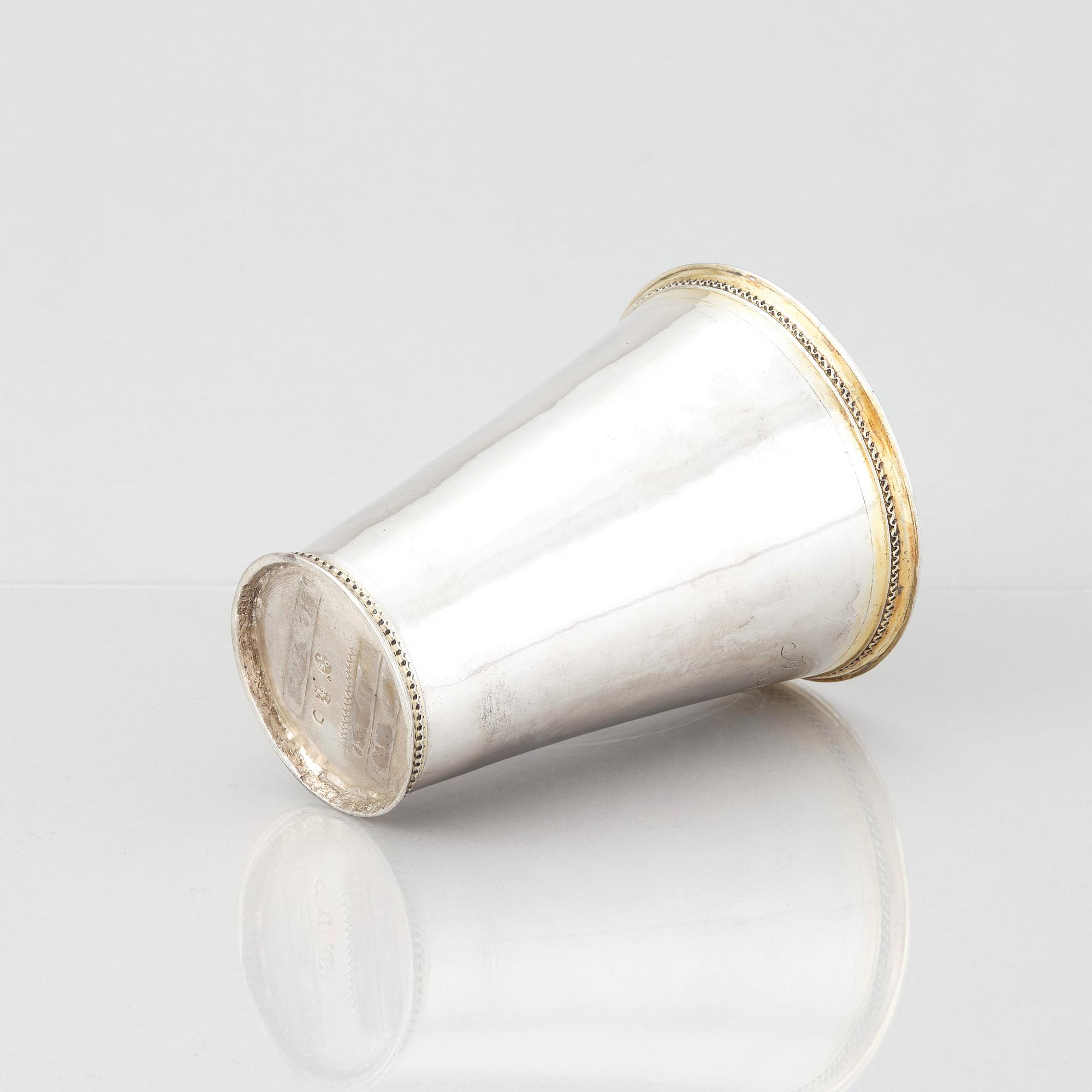 A Swedish 18th century parcel-gilt silver beaker, mark of Johan Caspar Sauer, Stockholm 1715.