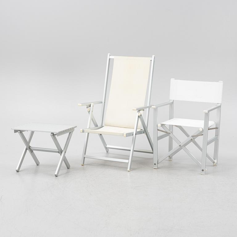 A garden table, two armchairs, two deck chairs and one stool, Italy, 21st century.