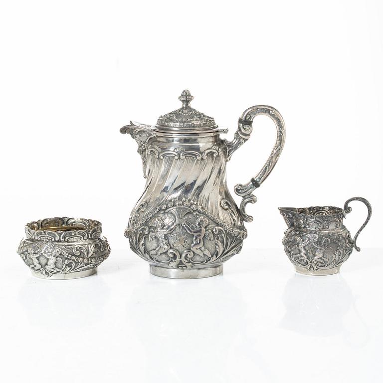 Coffee service, four pieces, silver, Rococo style, 20th century.