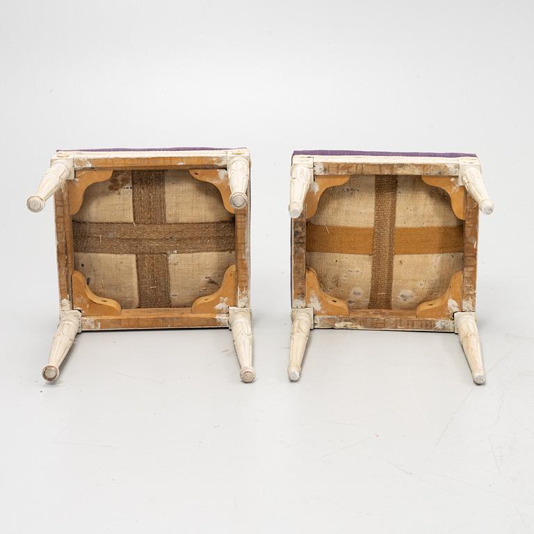 two similar Gustavian stools, around 1800.