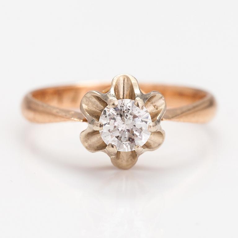 A 14K gold ring with a ca. 0.50 ct diaomond. Russia.