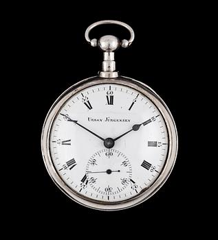 A silver Urban Jürgensen pocket watch, Copenhagen, early 19th century.