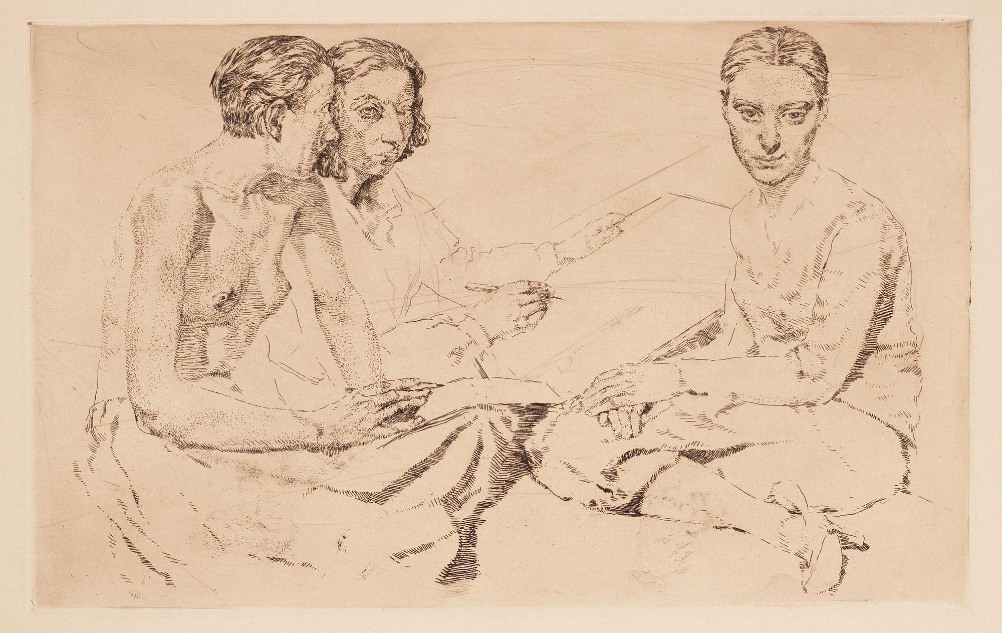 Lotte Laserstein, "Die Malerin und Traute Rose zeichnend".