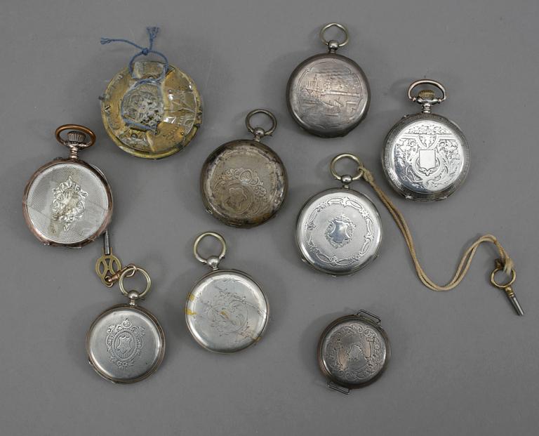 FICKUR, silver, 9 st, bland annat Wallerius Norrköping, mestadels omkring 1900.
