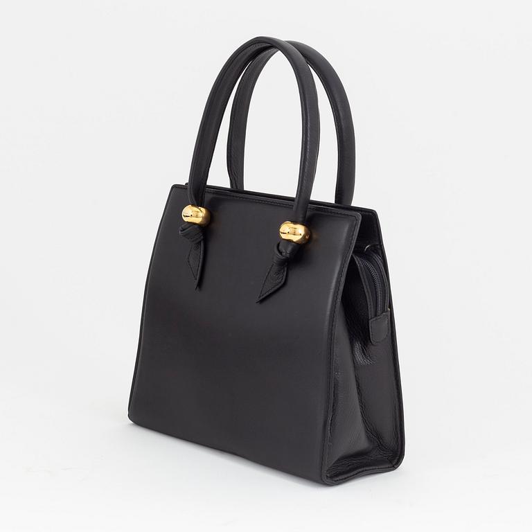 Bally, a black leather handbag.