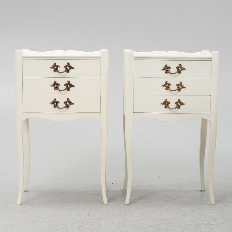 A pair of Rococo style bedside tables, mid 20th century.
