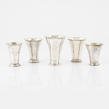 Five Swedish Silver Beakers, including mark of Elias Petter Modin, Sundsvall  1815,