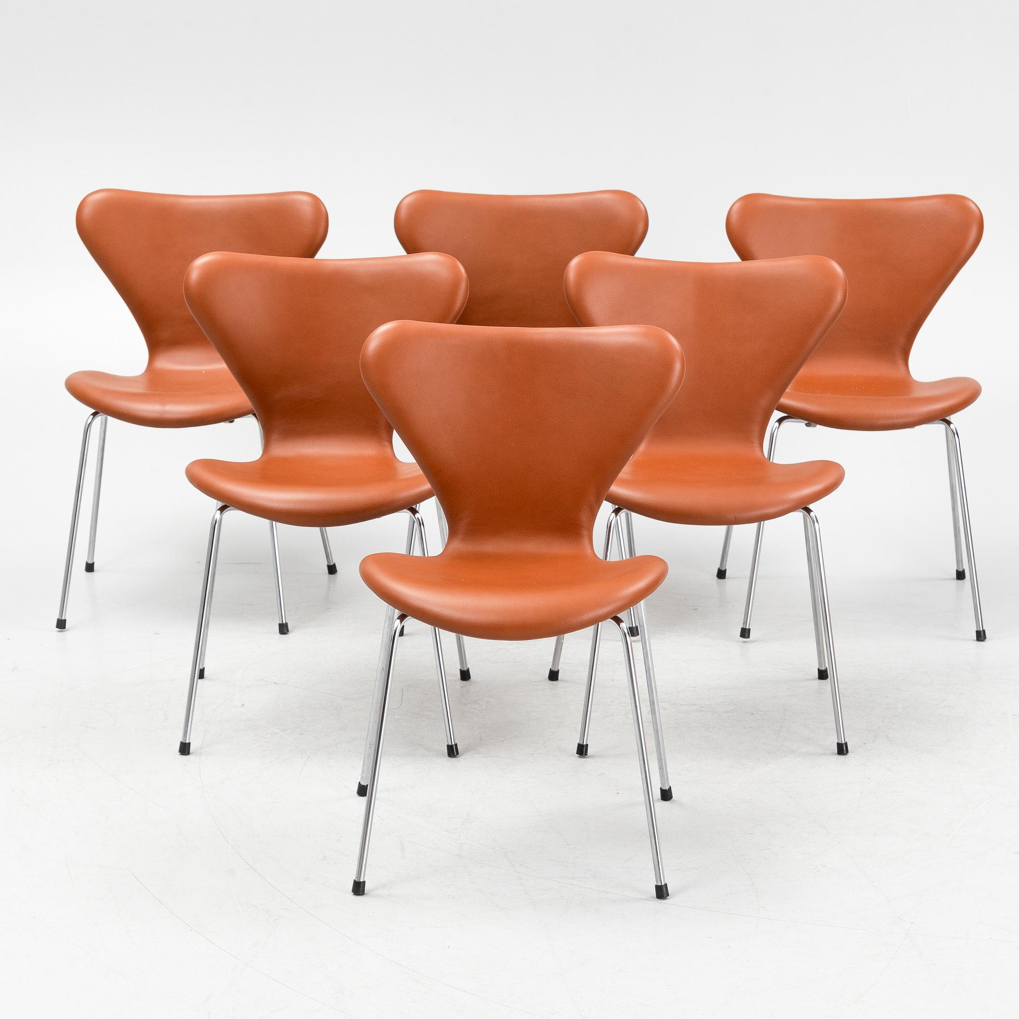 Arne Jacobsen, chairs, 6 pcs, "The Seven", Fritz Hansen, Denmark, 1972.