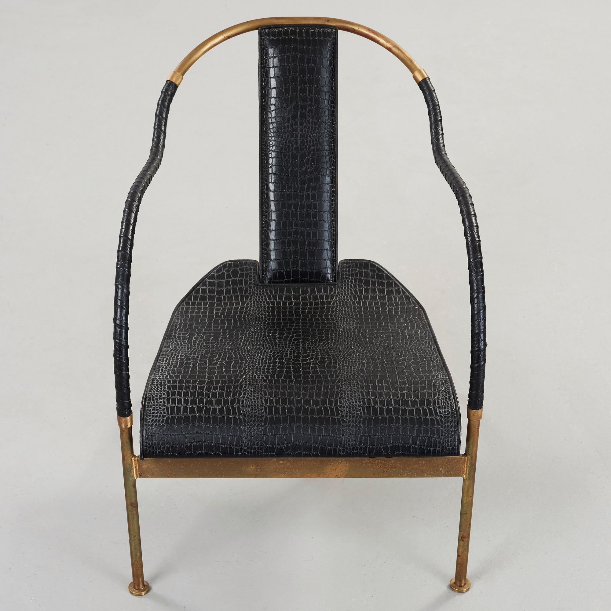 Mats Theselius, an 'El Rey' brass and leather easy chair, Källemo, Sweden.
