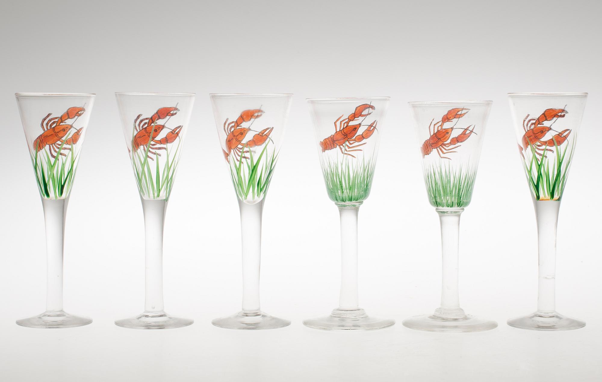 KRÄFTSERVIS, 7 delar, glas, troligen Johansfors, 1930-tal.