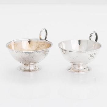 Two sterling silver bowls, Gustav Jansson 1955, 1960, and eight similar silver punsch cups, GAB and CGH 1933-41. Sweden.
