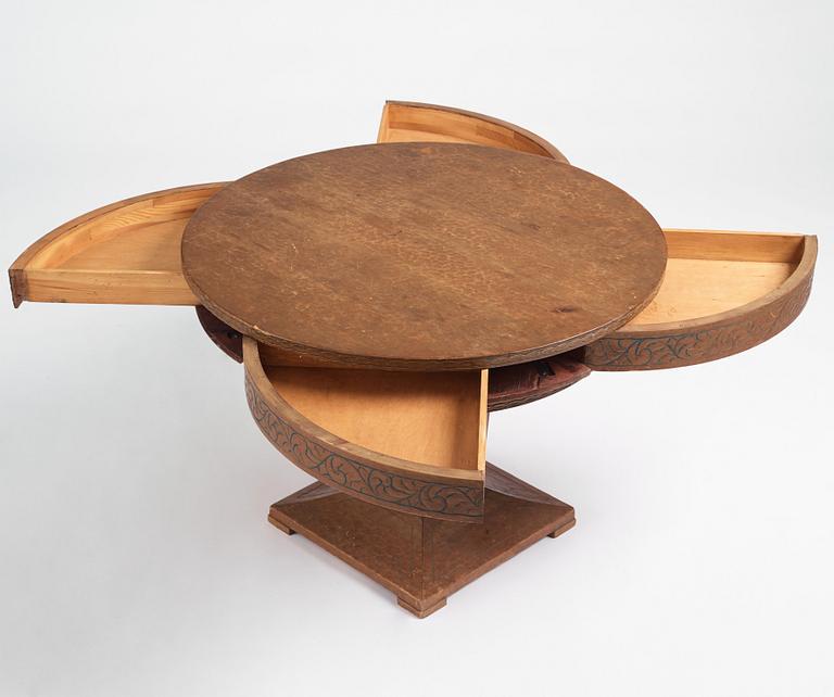 Otto Wretling, attributed to, an Art Nouveau pine table, Sweden early 20th century.