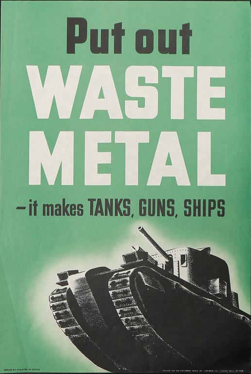 KRIGSAFFISCHER, 7 st, bla Housewives! Please finish travelling by 4 o`clock, England 1940-tal.