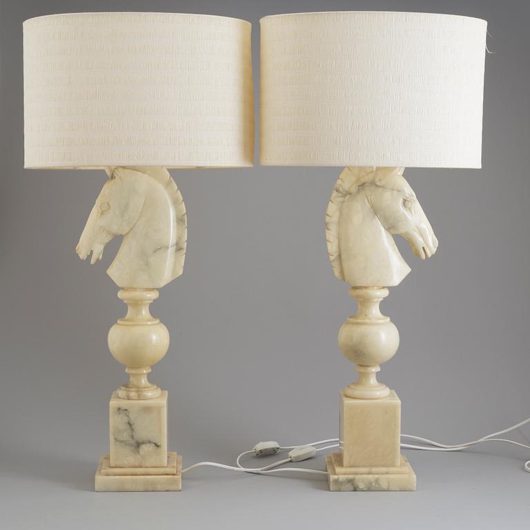a pair of Italian alabaster table lights from the second half of the 20th century.