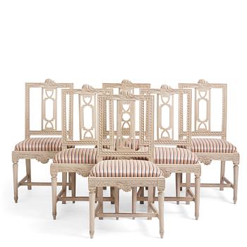 70. A set of six late Gustavian chairs after a model by Carl Wilhelm Carlberg, late 18th century.