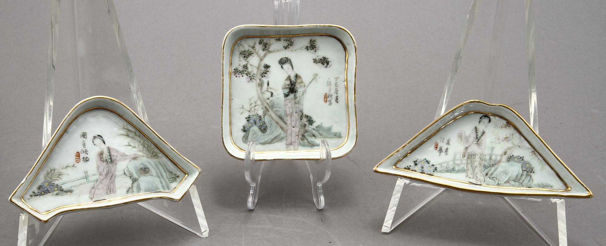 SCHATULL med CABARET, porslin, Kina, 1800-tal.