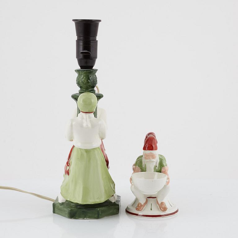 Hilma Persson-Hjelm, a candle stick/table lamp, and a salt cellar by Alf Wallander, Jugend, Sweden, ealry 20th century.