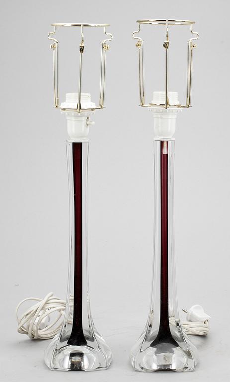 BORDSLAMPOR, ett par, glas, Paul Kedelv Flygsfors, 1950/60-tal.
