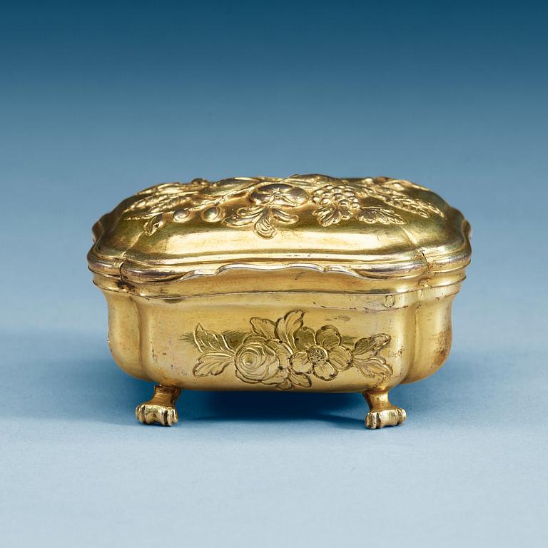 A German 18th century silver-gilt cruet-box, unidentified makers mark, Augsburg 1767-1769.