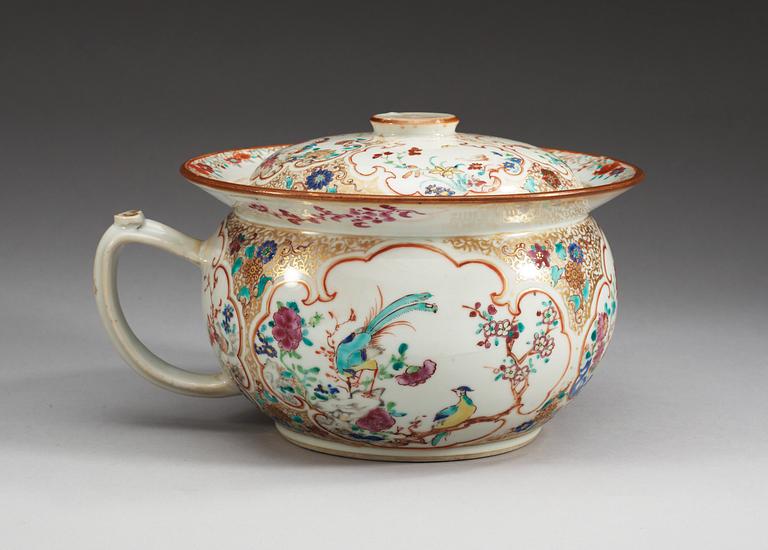 A famille rose chamber pot with cover, Qing dynasty, Qianlong (1736-95).