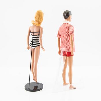 Barbie and Ken, dolls 2 pcs. and clothes, vintage, "No. 4, Ponytail" Mattel 1960, Ken Mattel 1963/64.