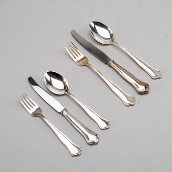 A Swedish 20th century set of 199 pcs silver cutlery mark of Hallberg Stockholm, total weight ca 12060 gr.