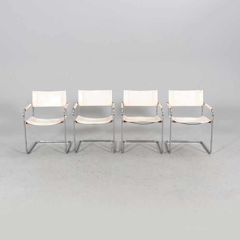 A set of four Italian chrome and leather armchairs later part of the 20th century.