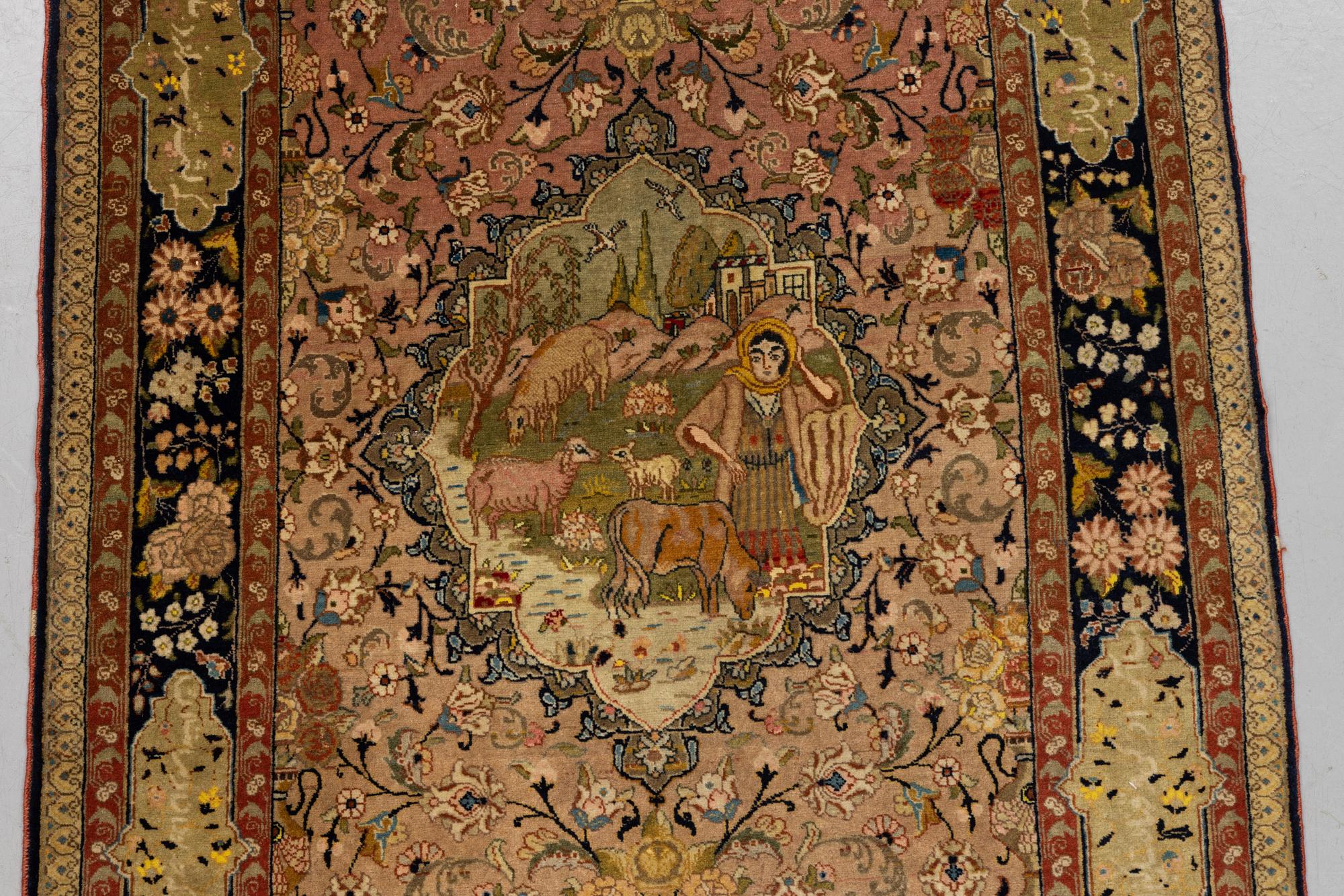 Matta, semiantik, Täbris, figural, ca 138 x 86 cm.