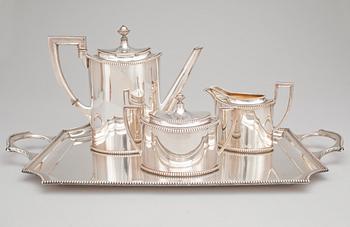 KAFFESERVIS, 4 delar, silver, empirstil, C.G. Hallbergs Guldsmeds AB, Stockholm, tidigt 1900-tal. Totalvikt ca 2700.