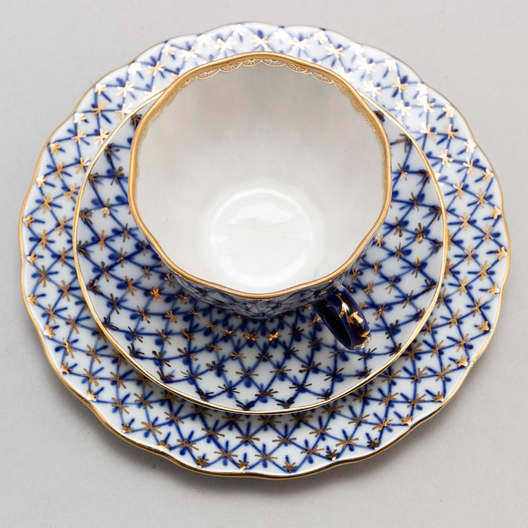 A 33-piece 'Cobalt net' porcelain coffee service from Lomonosov, Russia.