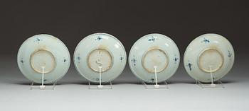 A set of four blue and white dishes, presumably mid 17th Century.