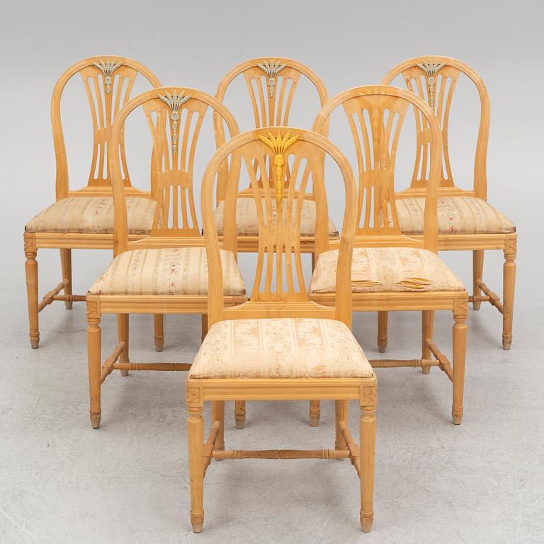 Six Gustavian Style Chairs, 20th Century.