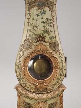 A Swedish rococo polychrome-painted longcase clock by P. Ernst (watchmaker in Stockholm 1753-84).