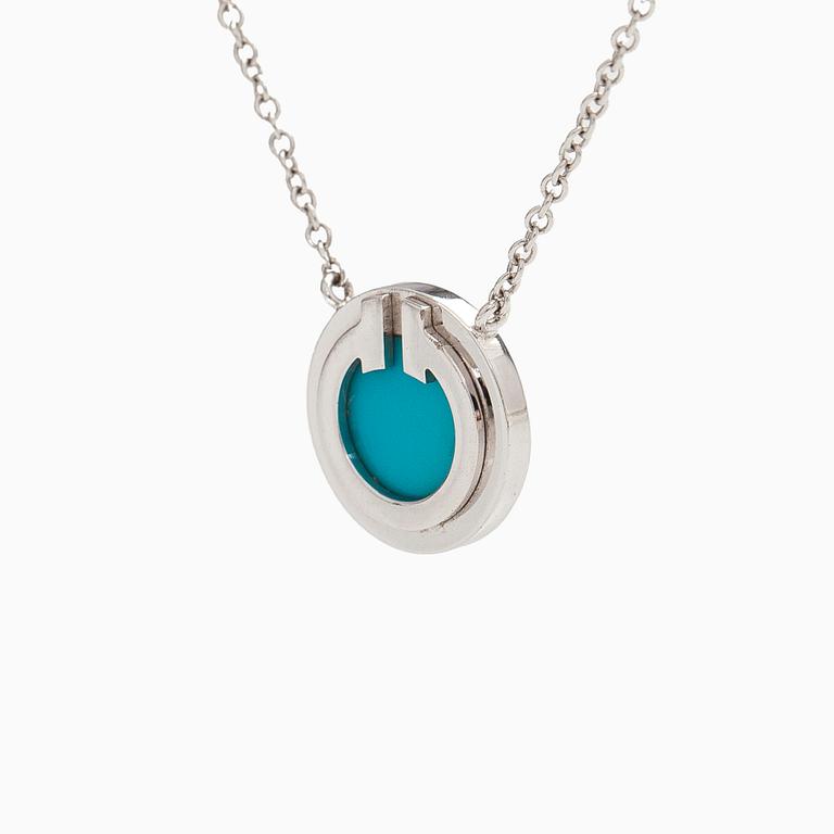 Tiffany & Co, kaulakoru, "T Two Circle", 18K valkokultaa ja turkoosi.